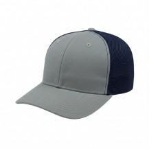 USA-made 6S Light Gray-Navy Chino baseball cap, 3q view, manufactured in Newark NJ