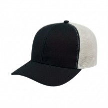 USA-made 6S Black-White Chino baseball cap, 3q view, manufactured in Newark NJ