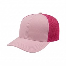 USA-made 6S Pink Chino baseball cap, 3q view, manufactured in Newark NJ