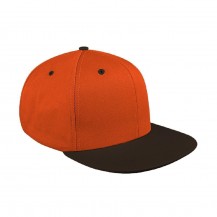 Orange-Black 2 Toned Flat Brim Chino Leather Baseball Cap