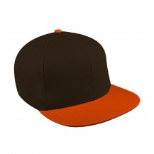 Black-Blaze Orange 2 Tone Flat Brim Twill Leather Baseball Cap
