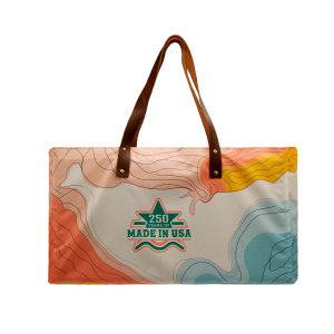 USA Made Leather Handle Zipper Pocket Full Bleed Canvas Tote
