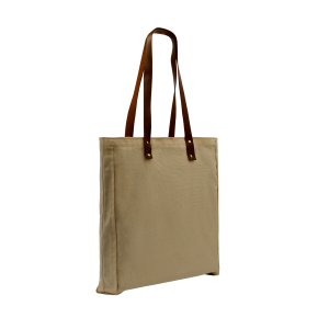 USA Made Natural Leather Handle Zip Top Natural Canvas Gusset