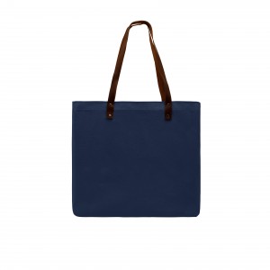 USA Made Navy Leather Handle Zipper Pocket Dyed Canvas Tote