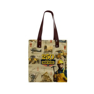 Leather Handle Zipper Pocket Full Bleed Canvas Tote
