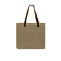 Leather Handle Zipper Pocket Natural Canvas Tote