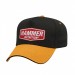 USA-made 5L Black-Athletic Gold Chino baseball cap, decorated view, manufactured in Newark NJ