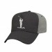 USA-made 5L Dark Gray-Light Gray Chino baseball cap, decorated view, manufactured in Newark NJ