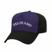 USA-made 5L Purple-Black Chino baseball cap, decorated view, manufactured in Newark NJ