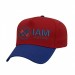 USA-made 5L Red-Royal Blue Chino baseball cap, decorated view, manufactured in Newark NJ