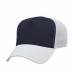USA-made 5L Navy-White Chino baseball cap, 3q view, manufactured in Newark NJ