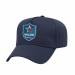 USA-made 5L Navy Chino baseball cap, decorated view, manufactured in Newark NJ