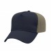 USA-made 5L Navy-Khaki Chino baseball cap, 3q view, manufactured in Newark NJ