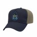 USA-made 5L Navy-Khaki Chino baseball cap, decorated view, manufactured in Newark NJ