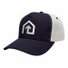 USA-made 5S Navy-White Chino baseball cap, decorated view, manufactured in Newark NJ