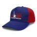 USA-made 5S Royal Blue-Red Chino baseball cap, decorated view, manufactured in Newark NJ
