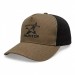 USA-made 5S Khaki-Black Chino baseball cap, decorated view, manufactured in Newark NJ