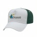 USA-made 5L White-Hunter Green Brushed Denim baseball cap, decorated view, manufactured in Newark NJ
