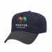 USA-made 5L Navy-Dark Gray Brushed Denim baseball cap, decorated view, manufactured in Newark NJ
