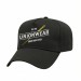 USA-made 5L Black Brushed Denim baseball cap, decorated view, manufactured in Newark NJ