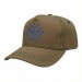 USA-made 5S Khaki-Black Brushed Denim baseball cap, decorated view, manufactured in Newark NJ