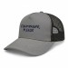USA-made 5S Light Gray-Black Chino baseball cap, decorated view, manufactured in Newark NJ