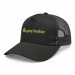 USA-made 5S Black Chino baseball cap, decorated view, manufactured in Newark NJ