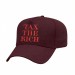 USA-made 5L Burgundy Cotton Duck baseball cap, decorated view, manufactured in Newark NJ