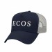 USA-made 5L Navy-White Polycotton Twill baseball cap, decorated view, manufactured in Newark NJ