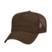 USA-made 5L Brown Polycotton Twill baseball cap, decorated view, manufactured in Newark NJ