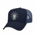 USA-made 5L Navy Polycotton Twill baseball cap, decorated view, manufactured in Newark NJ