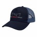 USA-made 5S Navy Polycotton Twill baseball cap, decorated view, manufactured in Newark NJ