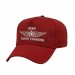 USA-made 5L Red Polycotton Twill baseball cap, decorated view, manufactured in Newark NJ