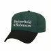 USA-made 5L Hunter Green-Black Polycotton Twill baseball cap, decorated view, manufactured in Newark NJ