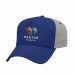 USA-made 5L Royal Blue-Light Gray Polycotton Twill baseball cap, decorated view, manufactured in Newark NJ