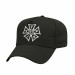 USA-made 5L Black Polycotton Twill baseball cap, decorated view, manufactured in Newark NJ