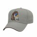 USA-made 5L Light Gray-Burgundy Polycotton Twill baseball cap, decorated view, manufactured in Newark NJ