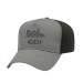 USA-made 5L Light Gray-Black Polycotton Twill baseball cap, decorated view, manufactured in Newark NJ