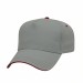 USA-made 5L Light Gray-Red Polycotton Twill baseball cap, 3q view, manufactured in Newark NJ