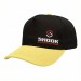 USA-made 5S Black-Safety Green Polycotton Twill baseball cap, decorated view, manufactured in Newark NJ