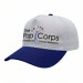 USA-made 5S White-Royal Blue Polycotton Twill baseball cap, decorated view, manufactured in Newark NJ