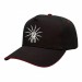 USA-made 5S Black-Red Polycotton Twill baseball cap, decorated view, manufactured in Newark NJ