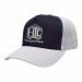 USA-made 5S Navy-White Polycotton Twill baseball cap, decorated view, manufactured in Newark NJ