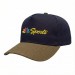 USA-made 5S Navy-Khaki Polycotton Twill baseball cap, decorated view, manufactured in Newark NJ