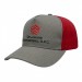 USA-made 5S Light Gray-Red Polycotton Twill baseball cap, decorated view, manufactured in Newark NJ