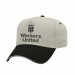 USA-made 5L Putty-Black Domestic Twill baseball cap, decorated view, manufactured in Newark NJ