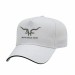 USA-made 5L White-Black Organic Twill baseball cap, decorated view, manufactured in Newark NJ