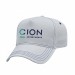 USA-made 5L White-Royal Blue Organic Twill baseball cap, decorated view, manufactured in Newark NJ
