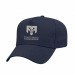 USA-made 5L Navy Organic Twill baseball cap, decorated view, manufactured in Newark NJ
