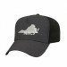 USA-made 5L Dark Gray-Black Organic Twill baseball cap, decorated view, manufactured in Newark NJ